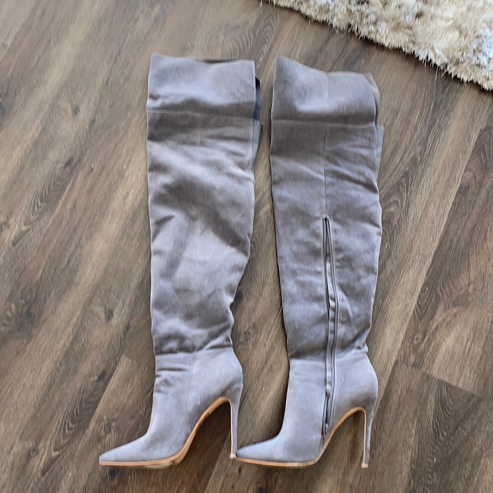 Grey Over The Knee Boots